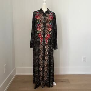 Savanna Jane Olivia Duster Cardigan Camo Floral Embroidered Shirt Dress Medium
